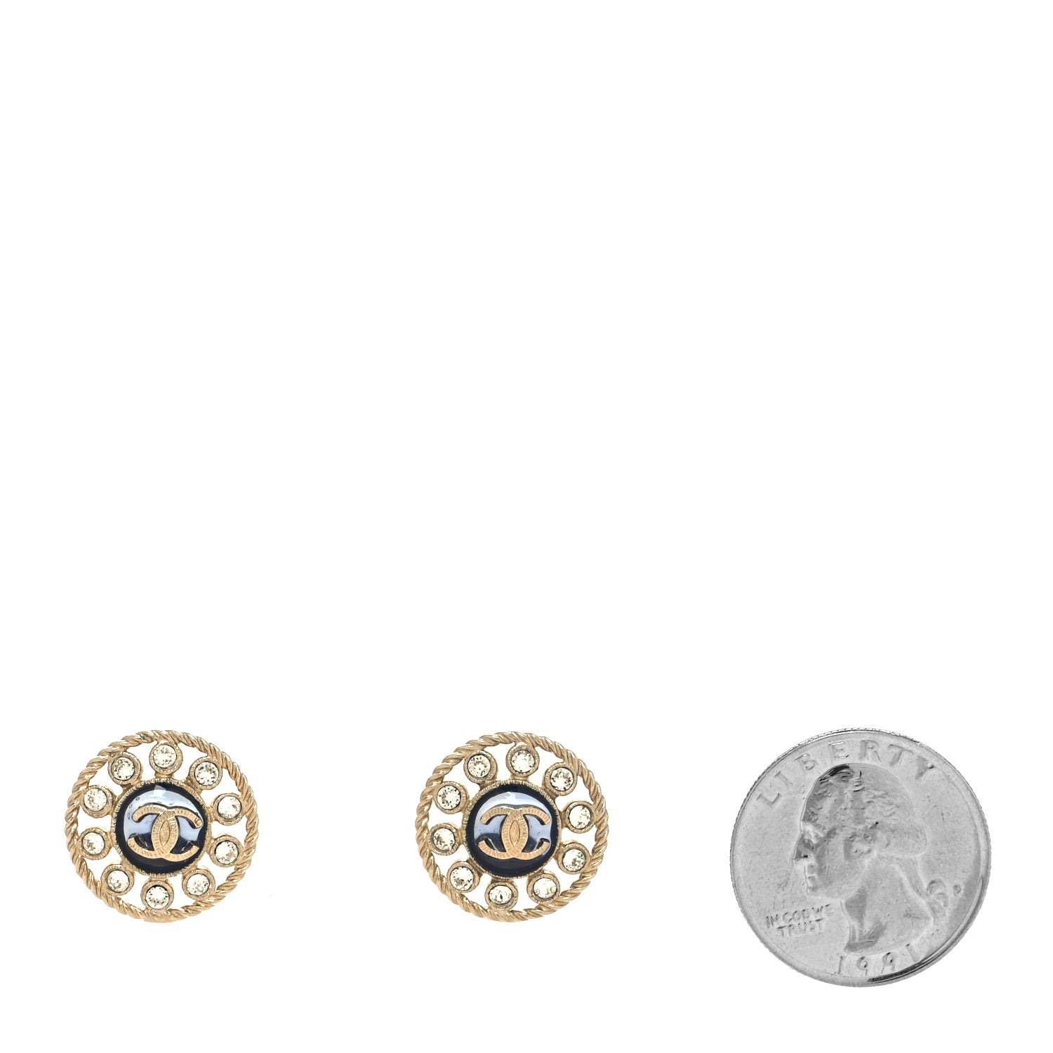 Chanel Crystal CC Round Earrings Blue Light Gold 2 of 4