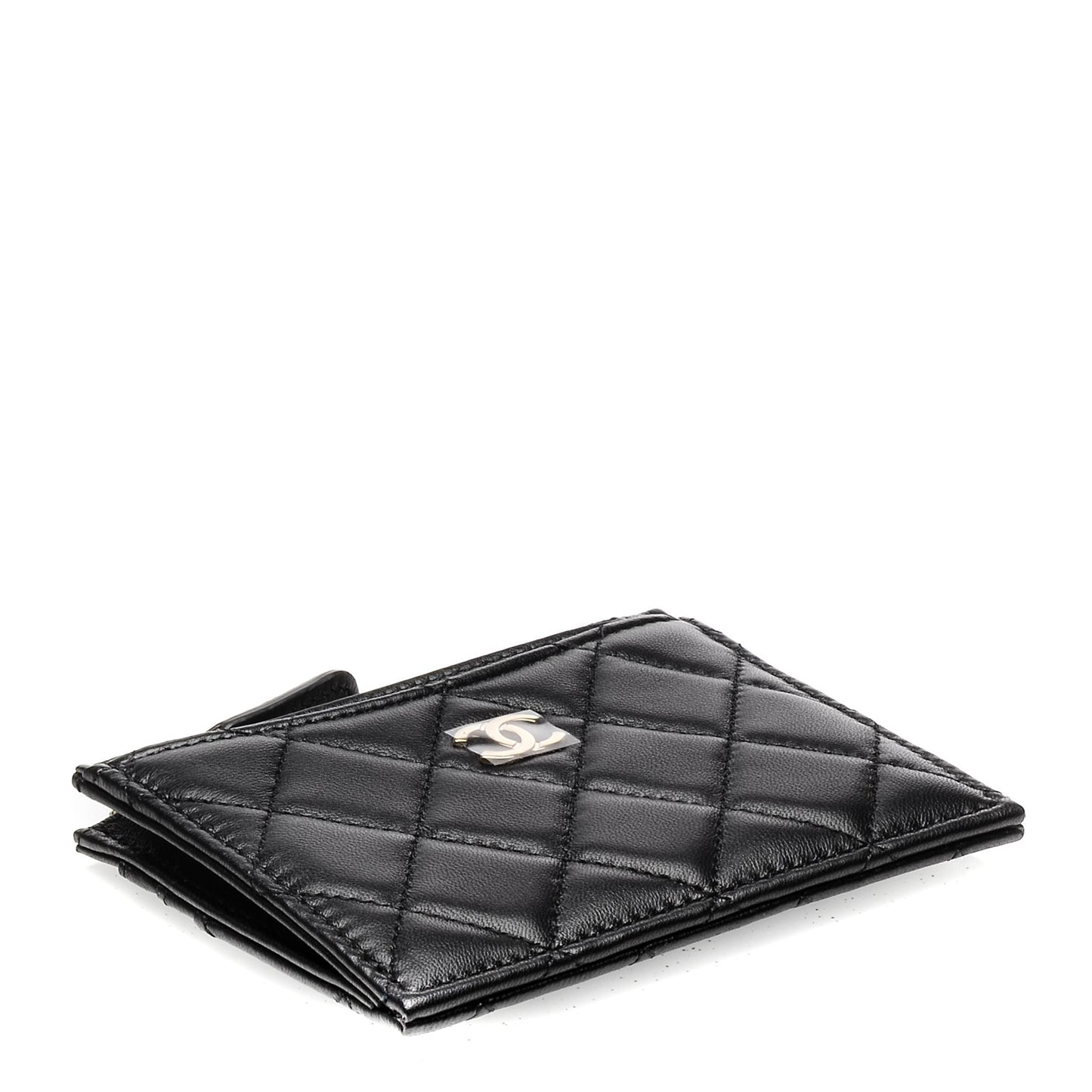 Lambskin Quilted Zip Card Holder Black