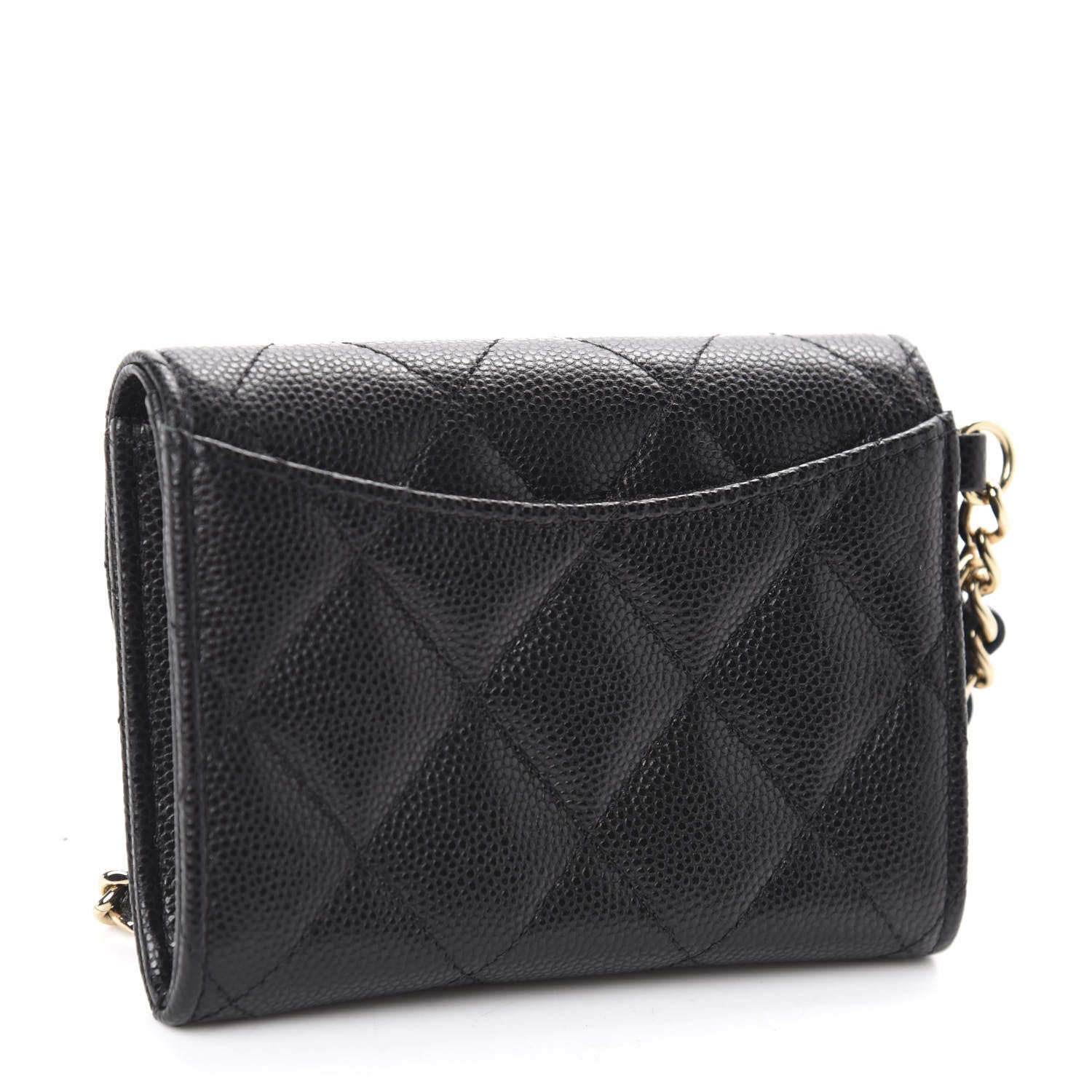 Chanel Caviar Quilted Flap Card Holder Chain Wristlet Black 3 of 9