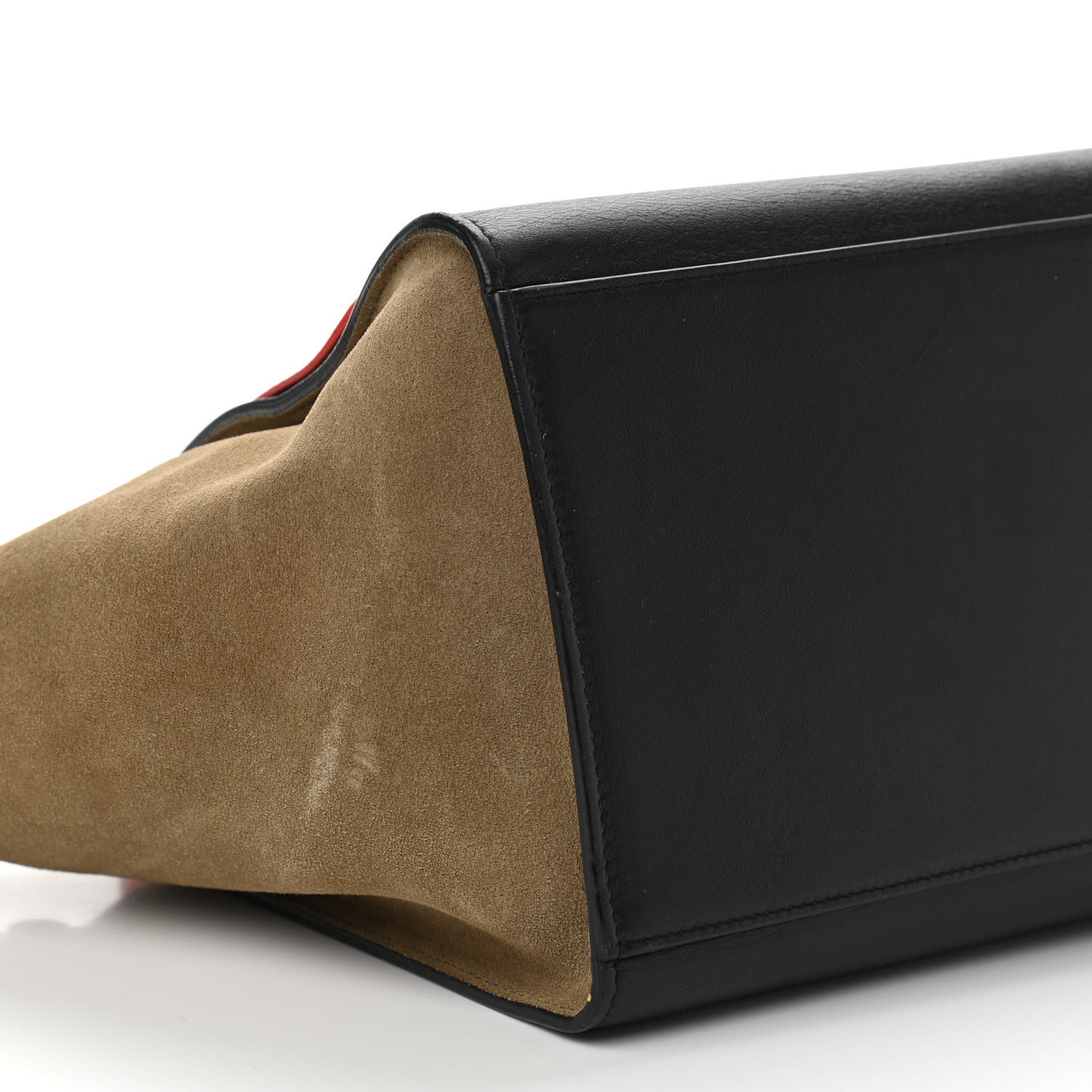 Textured Calfskin Suede Small Tri-Color Trapeze Vermillion