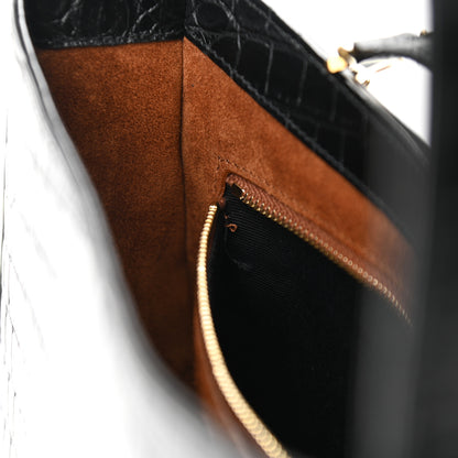 Saint Laurent Calfskin Crocodile Embossed Le 5 A 7 Hobo Black 11 of 11