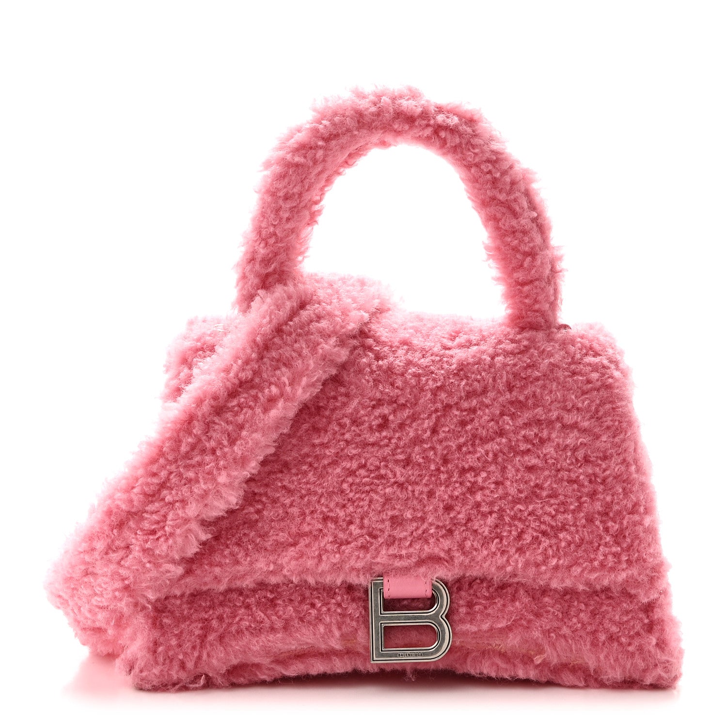 Balenciaga Curly Faux Shearling Small Hourglass Top Handle Bag Sweet Pink Pink 1 of 11