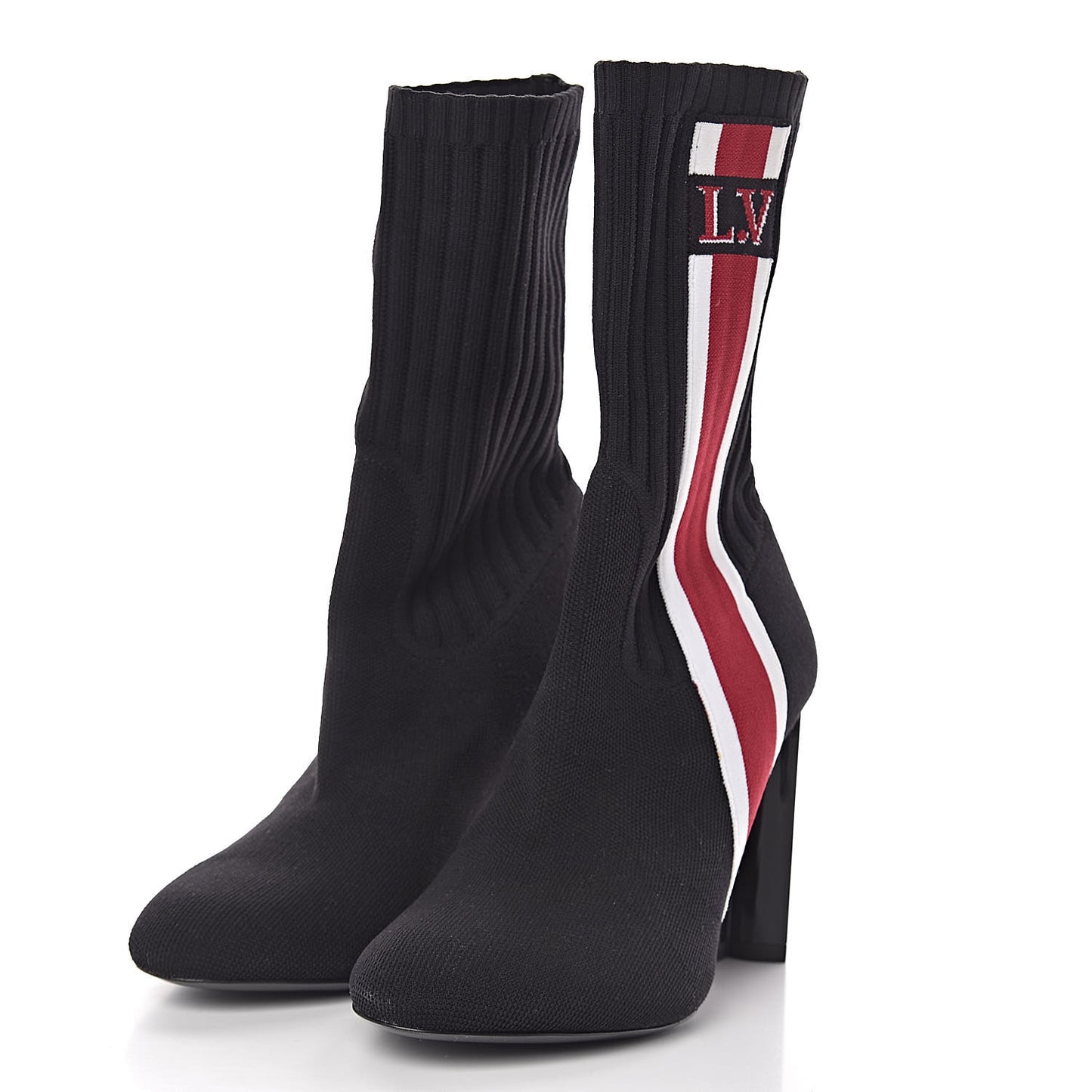 Stretch Fabric Heart Sock Ankle Boots 38 Black