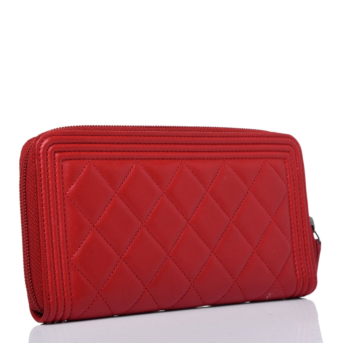 Lambskin Quilted Boy Zip Around Wallet Red