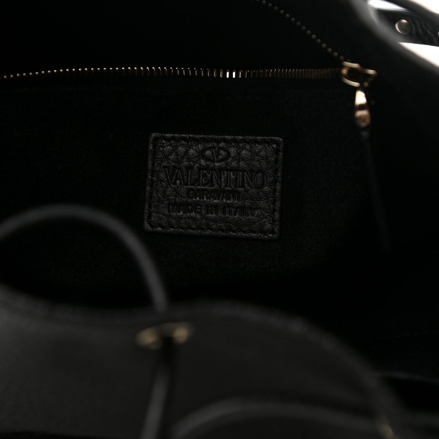 Grained Calfskin Rockstud Bucket Bag Black