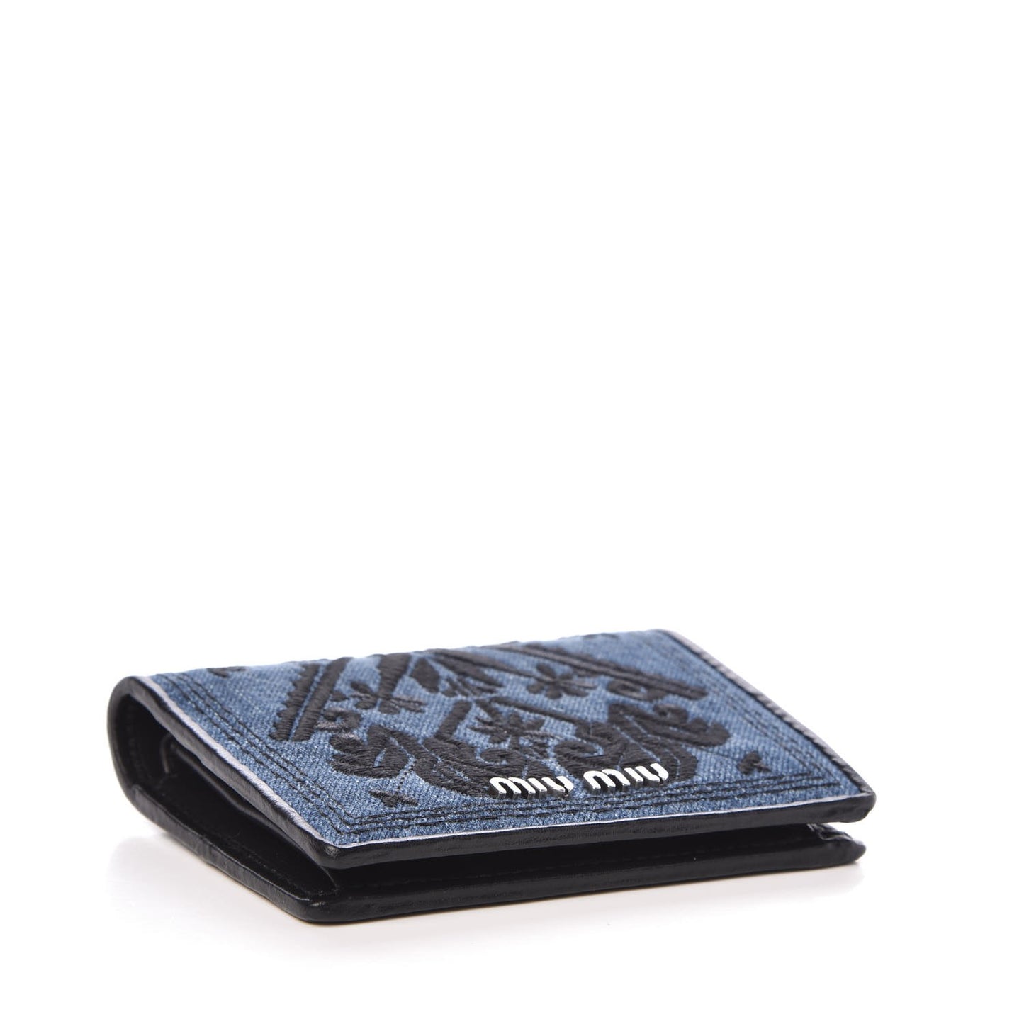 Denim Embroidered Compact Wallet Blue