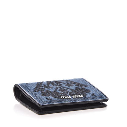 Miu Miu Denim Embroidered Compact Wallet Blue 4 of 6