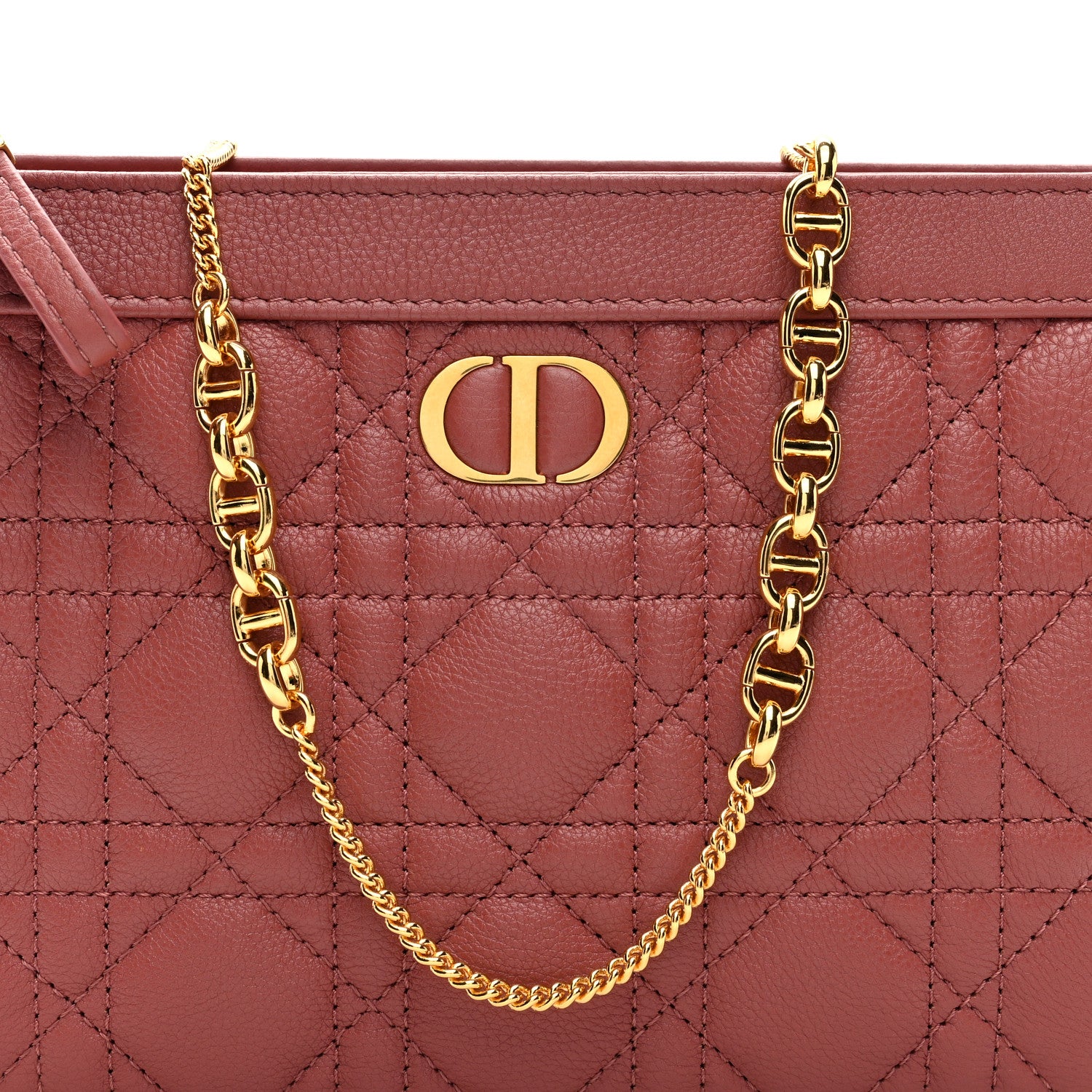 Christian Dior Calfskin Cannage Caro Zipped Pouch With Chain Pink Peony 7 of 9