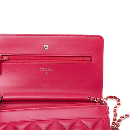 Chanel Lambskin Quilted Wallet On Chain WOC Light Red 12 of 20
