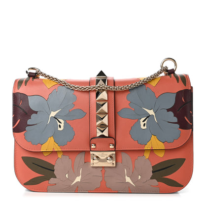 Valentino Garavani Vitello Floral Medium Glam Lock Rockstud Flap Orange Multicolor 1 of 9