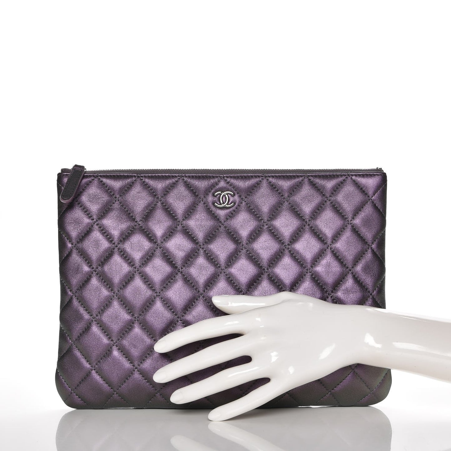 Metallic Lambskin Quilted Medium Cosmetic Case Purple