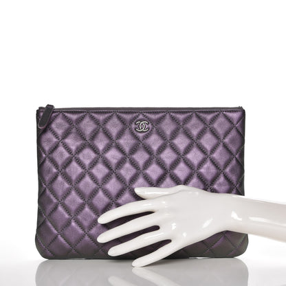 Chanel Metallic Lambskin Quilted Medium Cosmetic Case Purple 2 of 8
