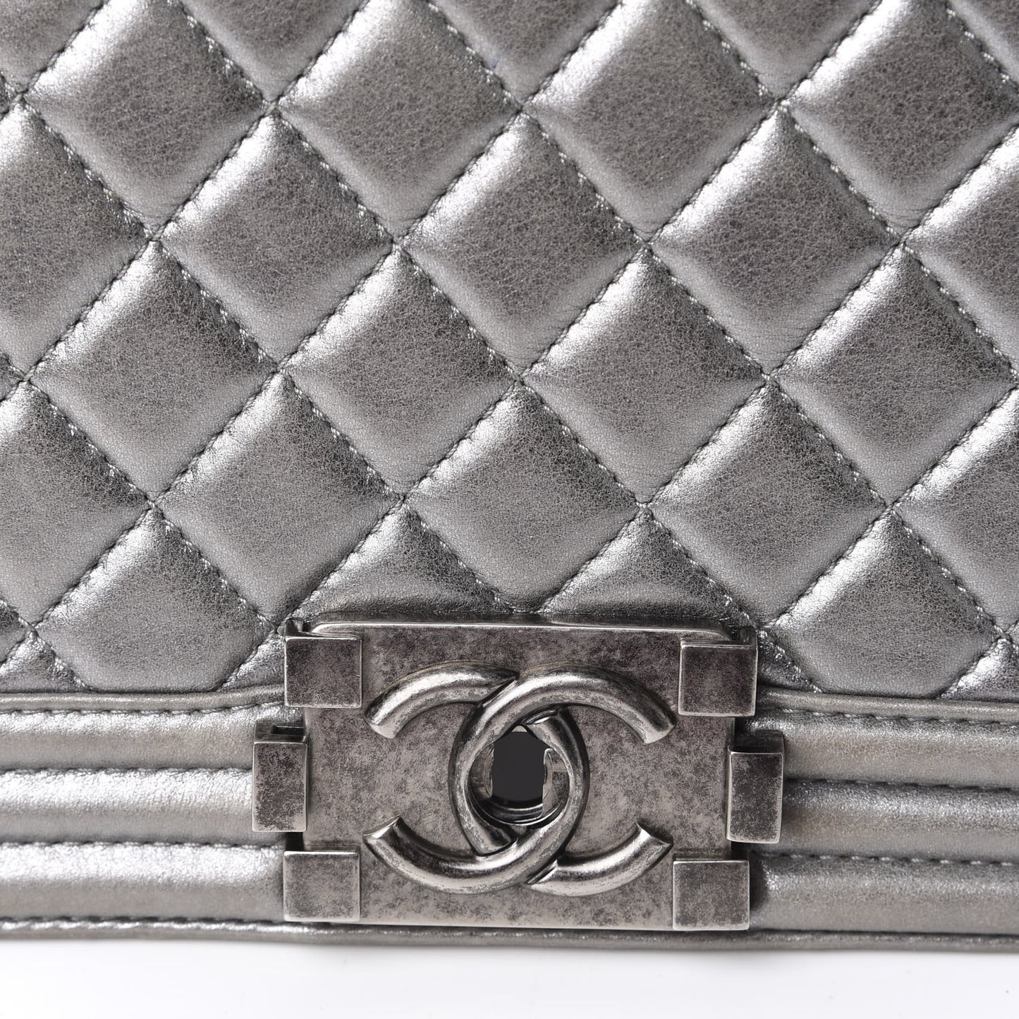 Metallic Lambskin Quilted Medium Boy Flap Silver