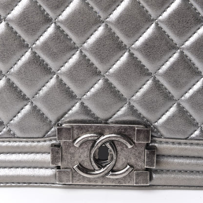 Chanel Metallic Lambskin Quilted Medium Boy Flap Silver 12 of 13