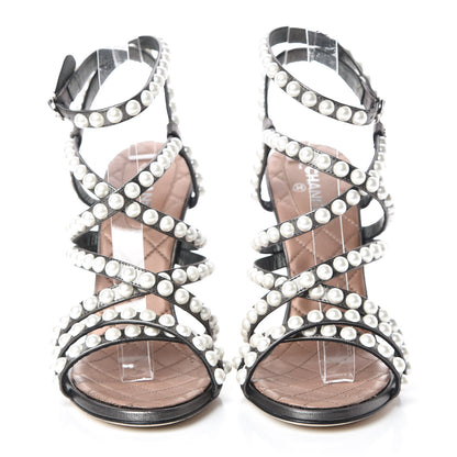 Chanel Laminated Lambskin Quilted Pearl Sandals 37 Khaki 2 of 8