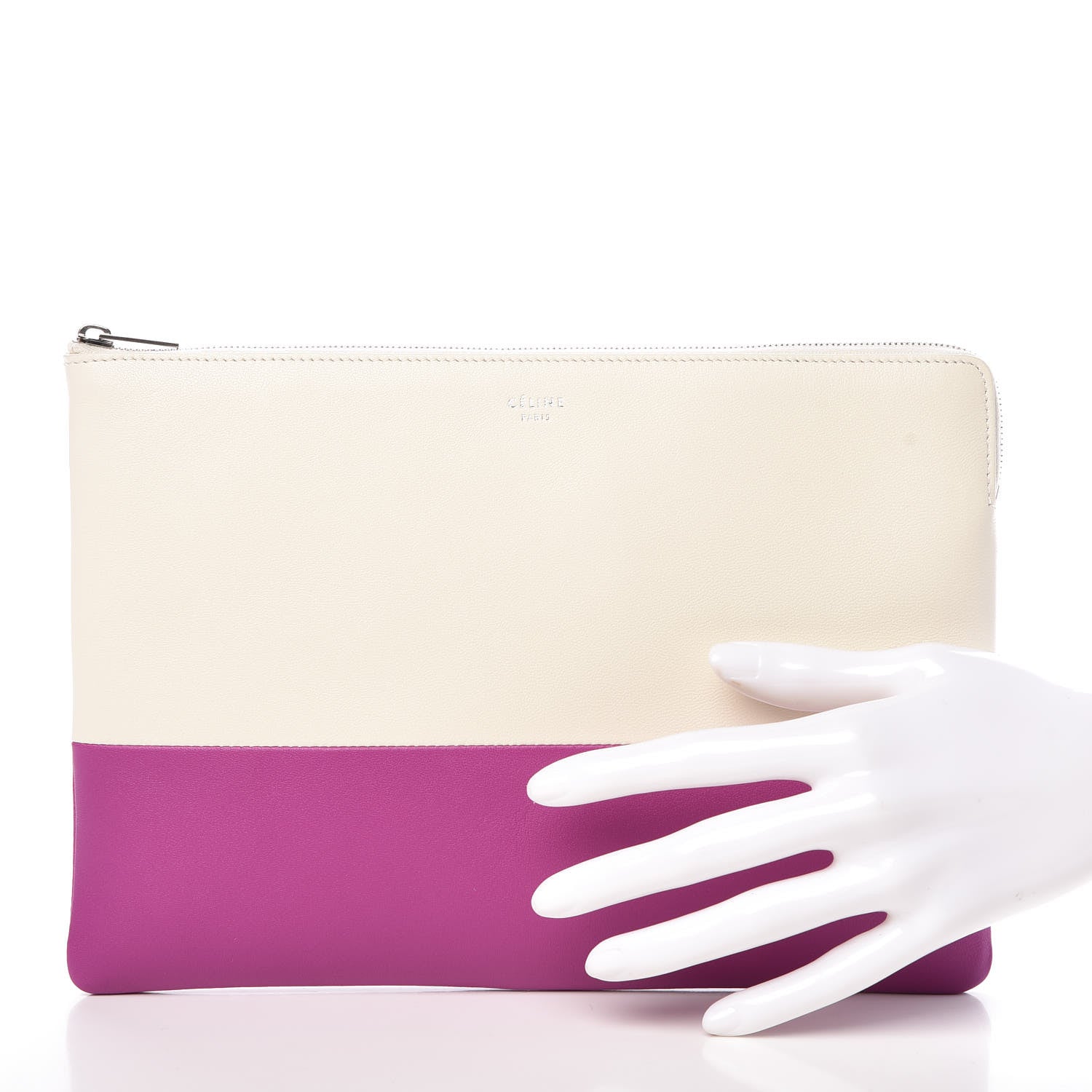 Celine Lambskin Bi-Color Solo Clutch Pouch White Magenta 2 of 7