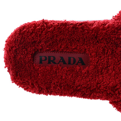Prada Terry Cloth Logo Lug Sole 20mm Slide Sandals 40 Rosso Black 7 of 10