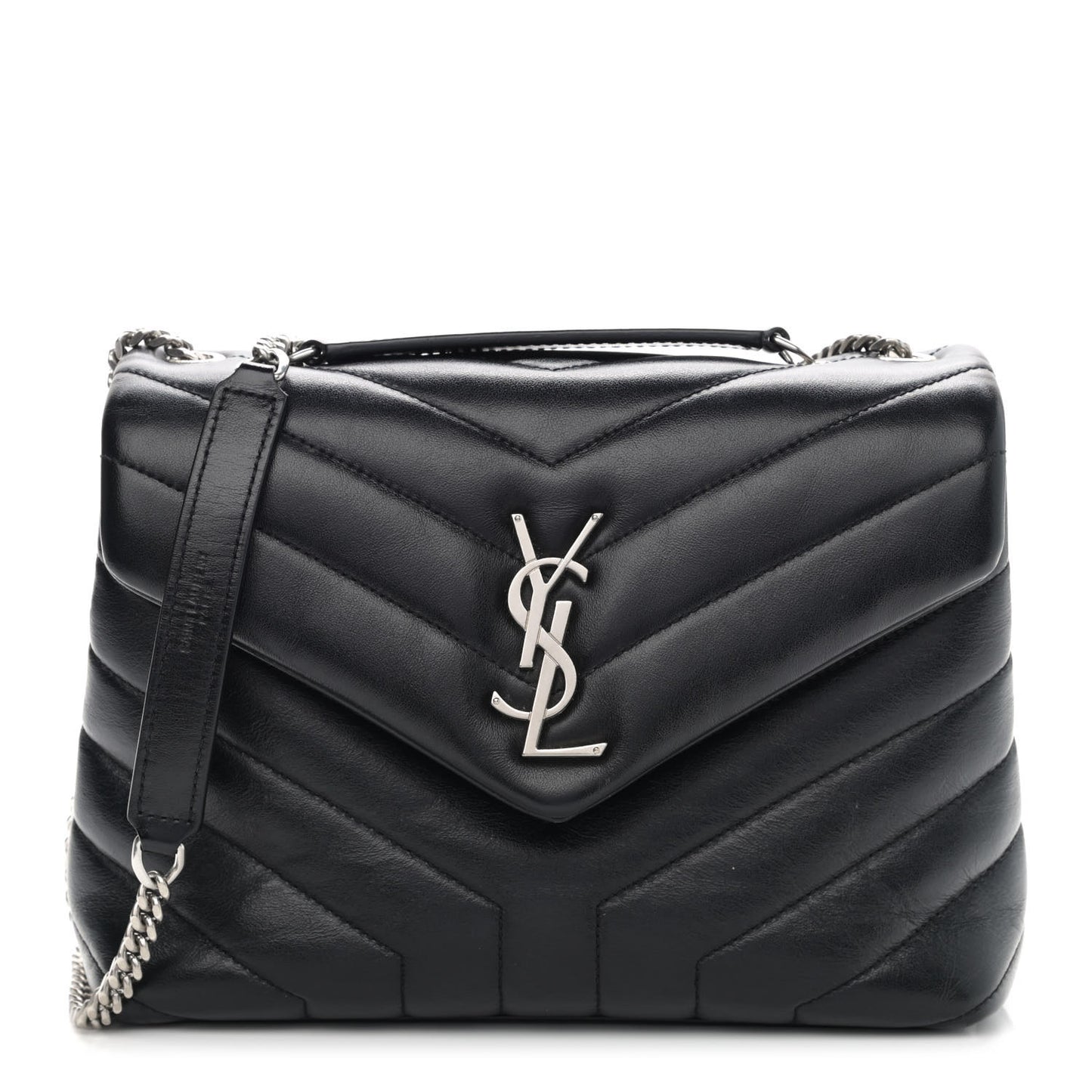 Calfskin Y Quilted Monogram Small Loulou Chain Satchel Black