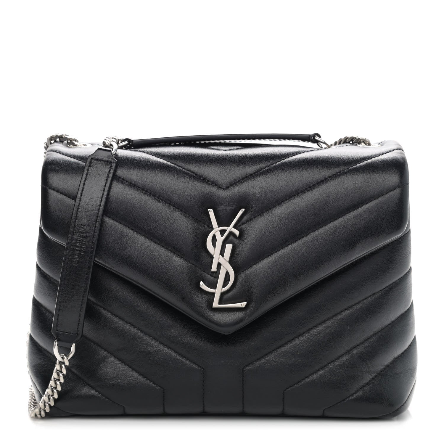 Saint Laurent Calfskin Y Quilted Monogram Small Loulou Chain Satchel Black 1 of 13