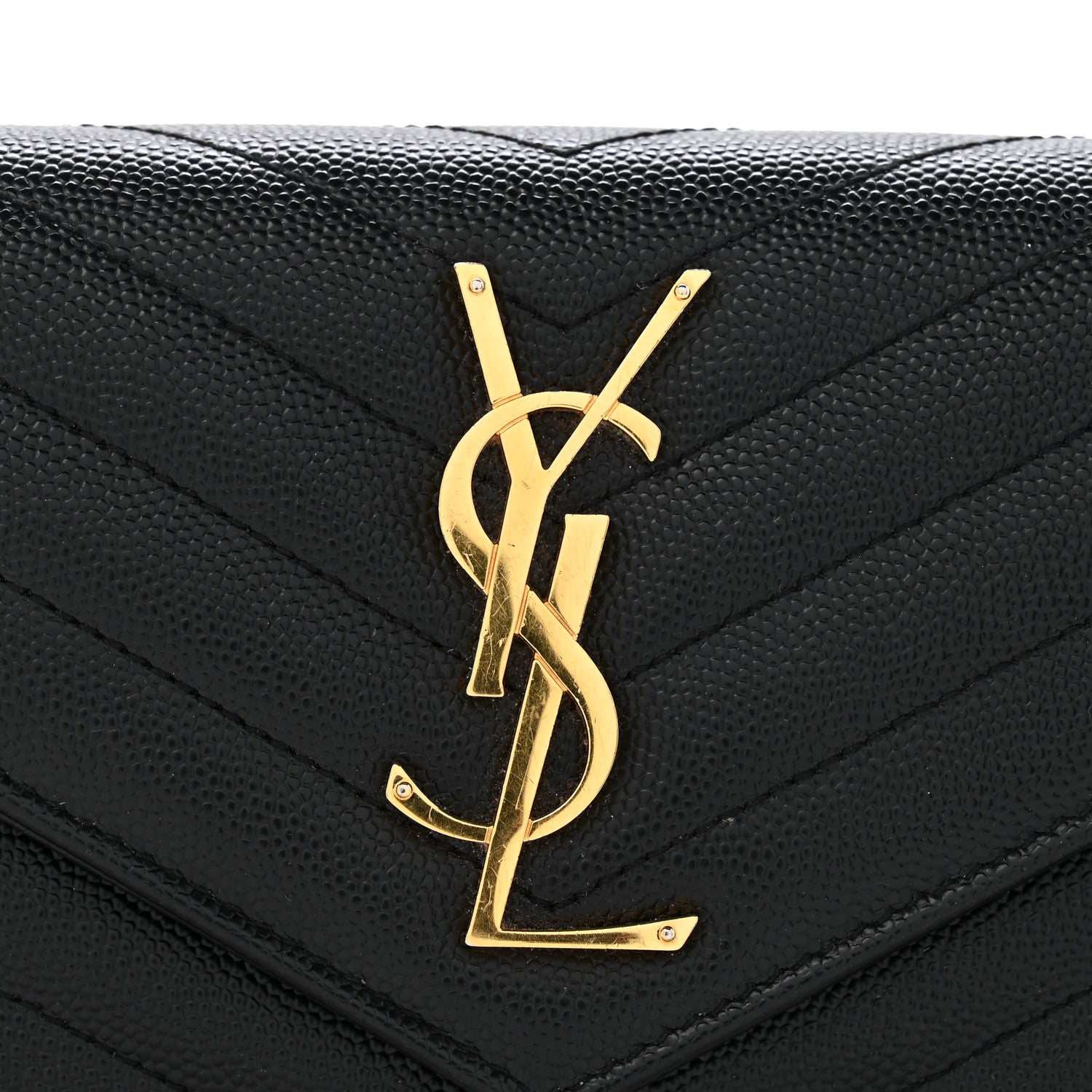 Saint Laurent Grain De Poudre Matelasse Chevron Monogram Flap Wallet Black 10 of 10