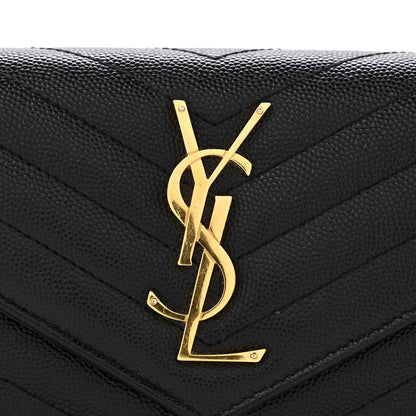 Saint Laurent Grain De Poudre Matelasse Chevron Monogram Flap Wallet Black 10 of 10