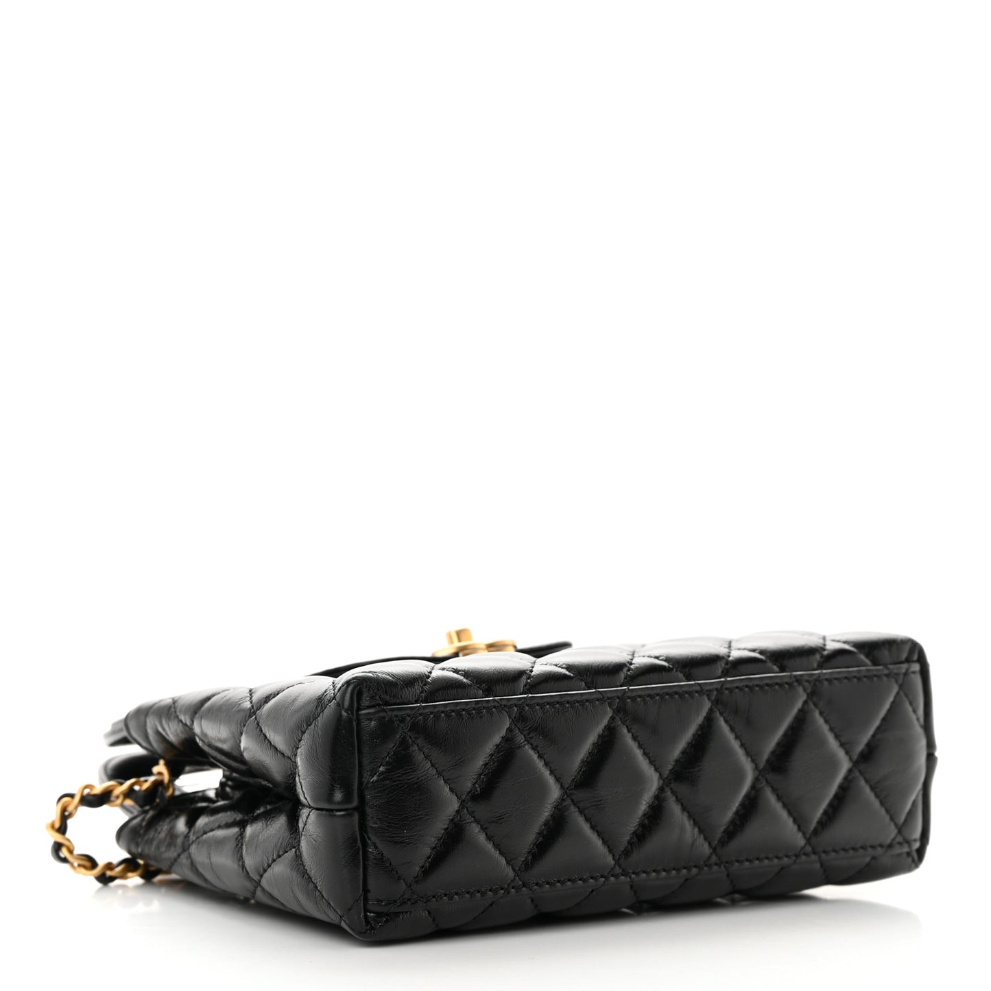 Shiny Aged Calfskin Quilted Nano Kelly Shopper Black