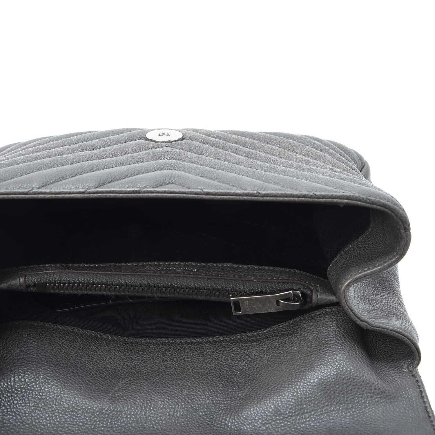 Saint Laurent Sheepskin Matelasse Chevron Monogram Medium College Bag Asphalt 4 of 13