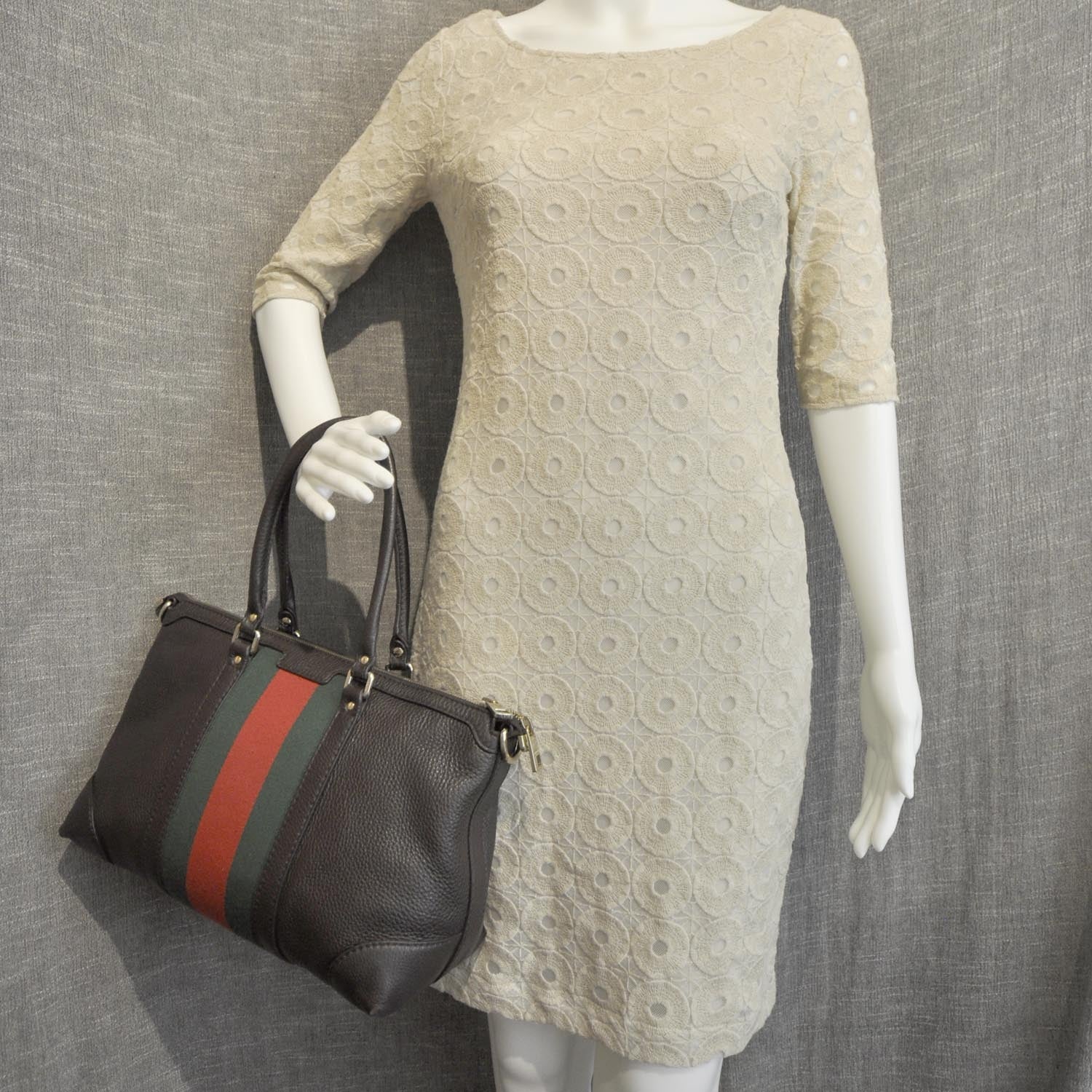 Gucci Leather Vintage Web Medium Top Handle Bag Dark Brown 2 of 8