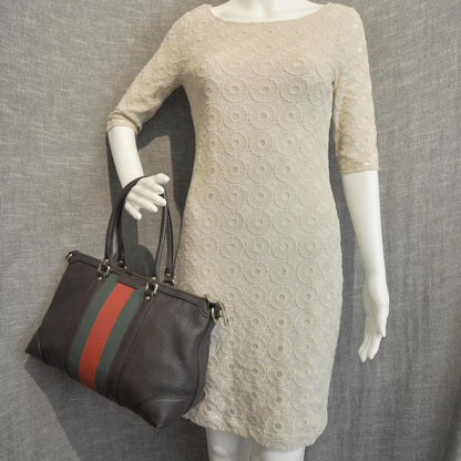 Gucci Leather Vintage Web Medium Top Handle Bag Dark Brown 2 of 8