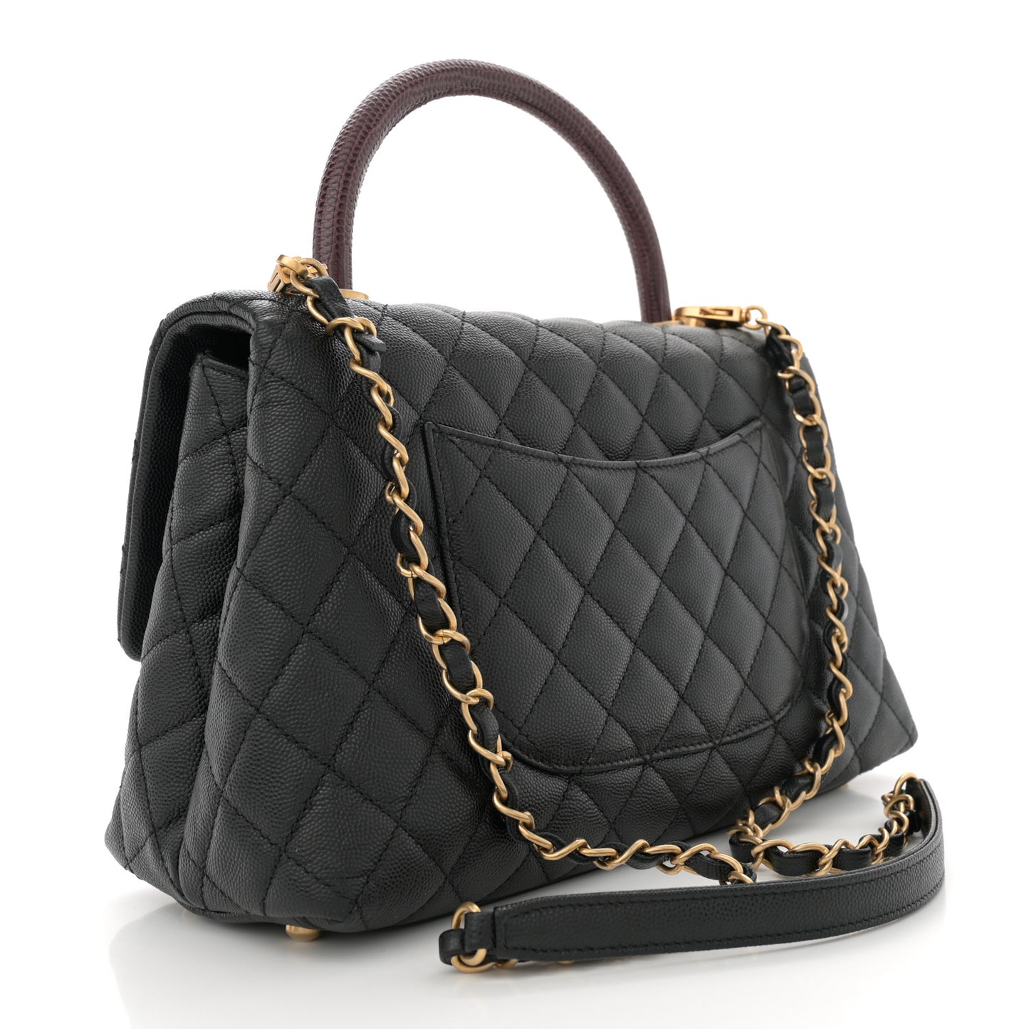 Caviar Lizard Embossed Quilted Small Coco Handle Flap Black