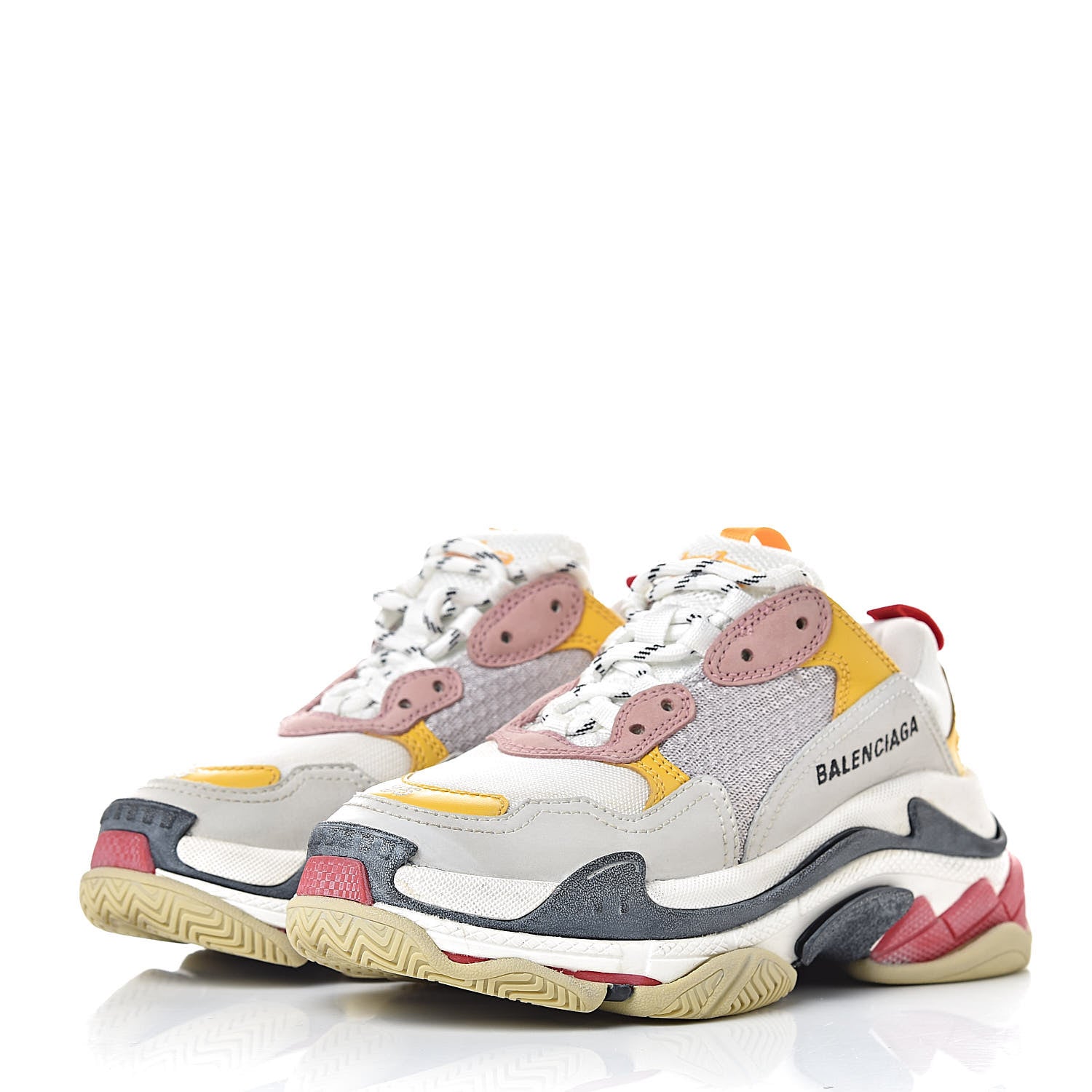 Balenciaga Mesh Nubuck Womens Triple S Sneakers 35 White Gris Jaune Rose 3 of 13