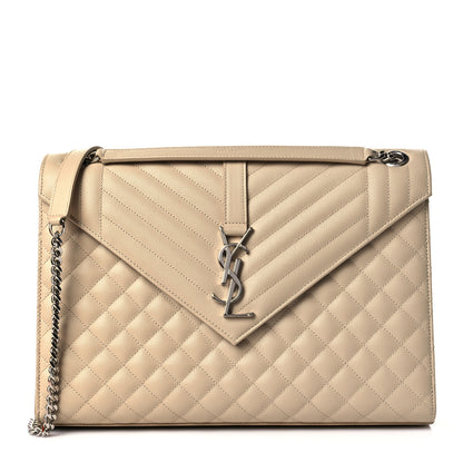 Saint Laurent Grain De Poudre Mixed Matelasse Large Triquilt Monogram Satchel Nude Powder 1 of 10