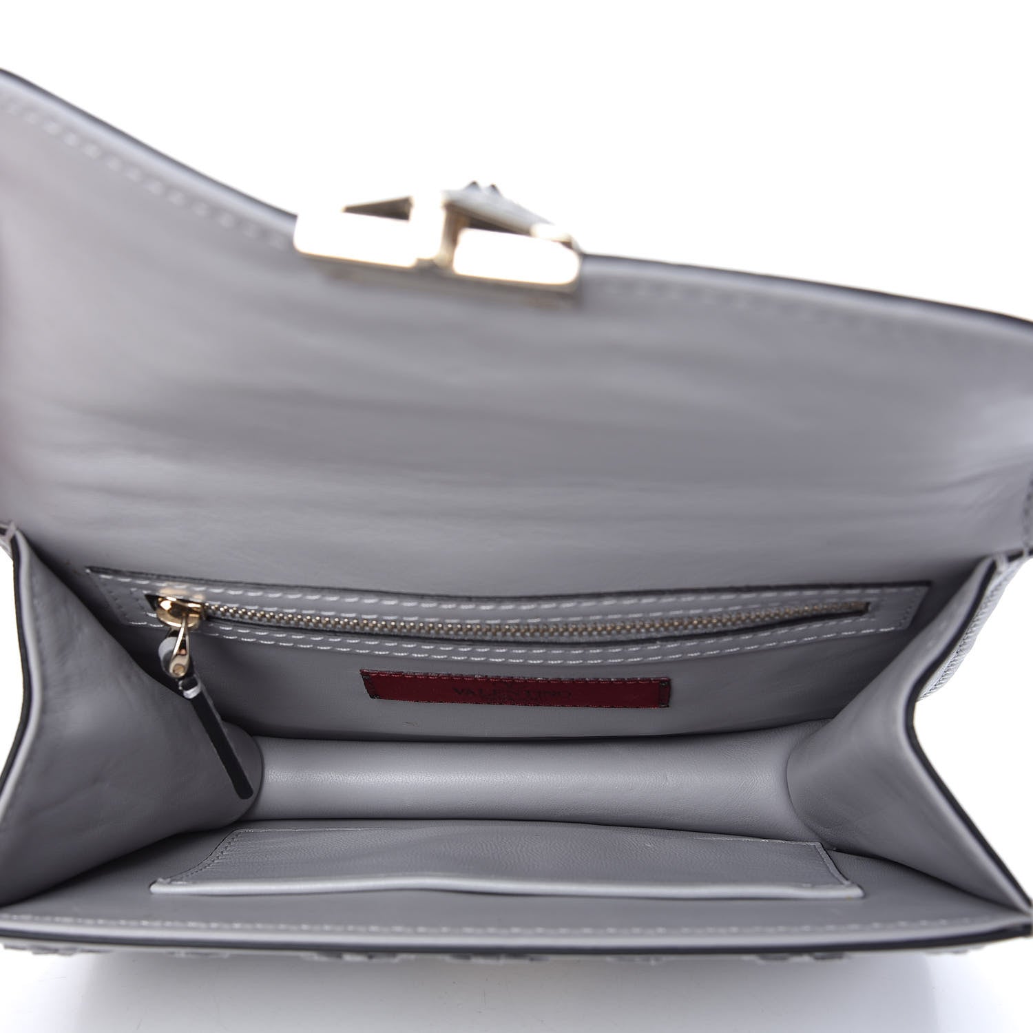 Valentino Garavani Vitello Flower Embellished Small Glam Lock Rockstud Flap Pastel Grey 5 of 9