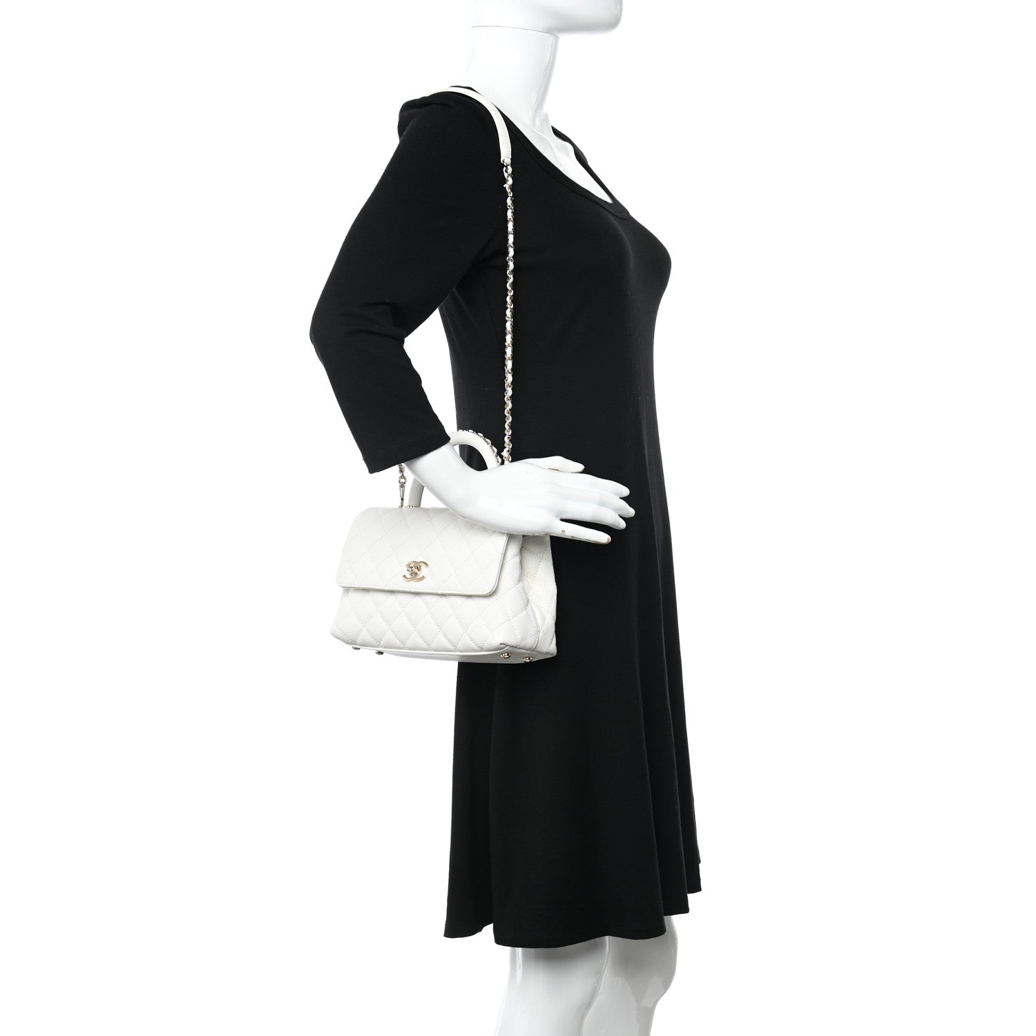 Chanel Caviar Quilted Mini Coco Chain Handle Flap White 2 of 11