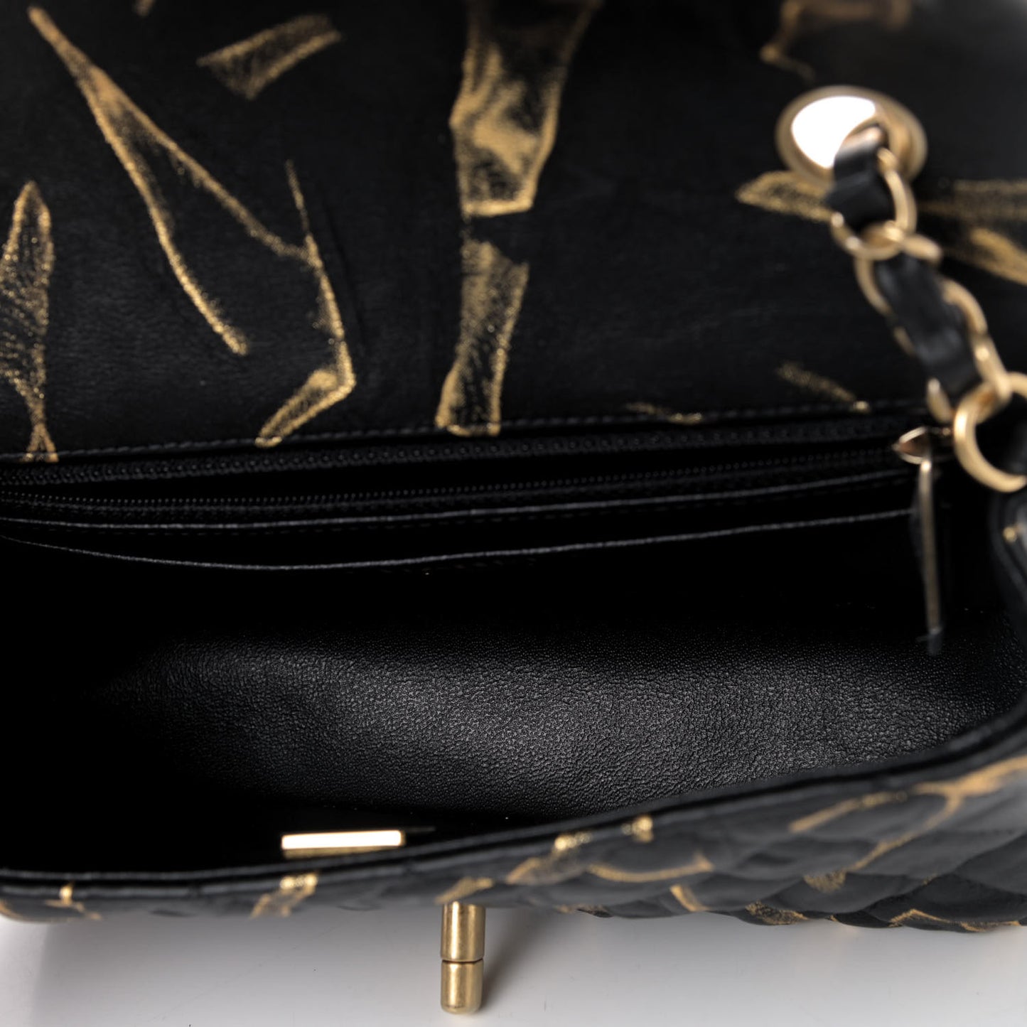 Crumpled Calfskin Printed Quilted Mini Rectangular Flap Black Gold