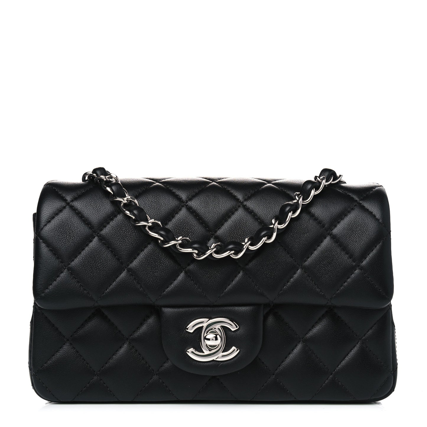 Lambskin Quilted Mini Rectangular Flap Black