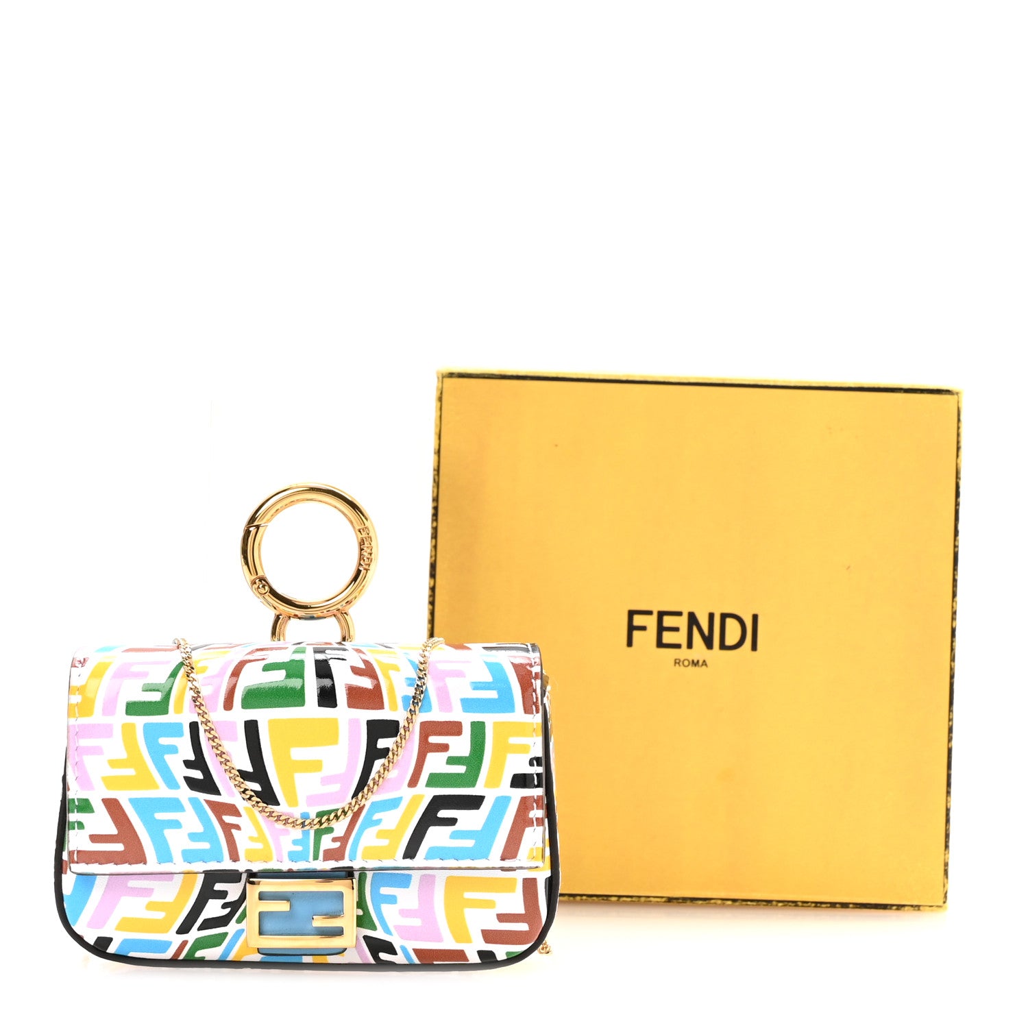 Fendi X SARAH COLEMAN Vitello Liberty Ceylon Micro FF Fish Eye Embossed Nano Baguette Charm Multicolor Cyber Blue 11 of 11