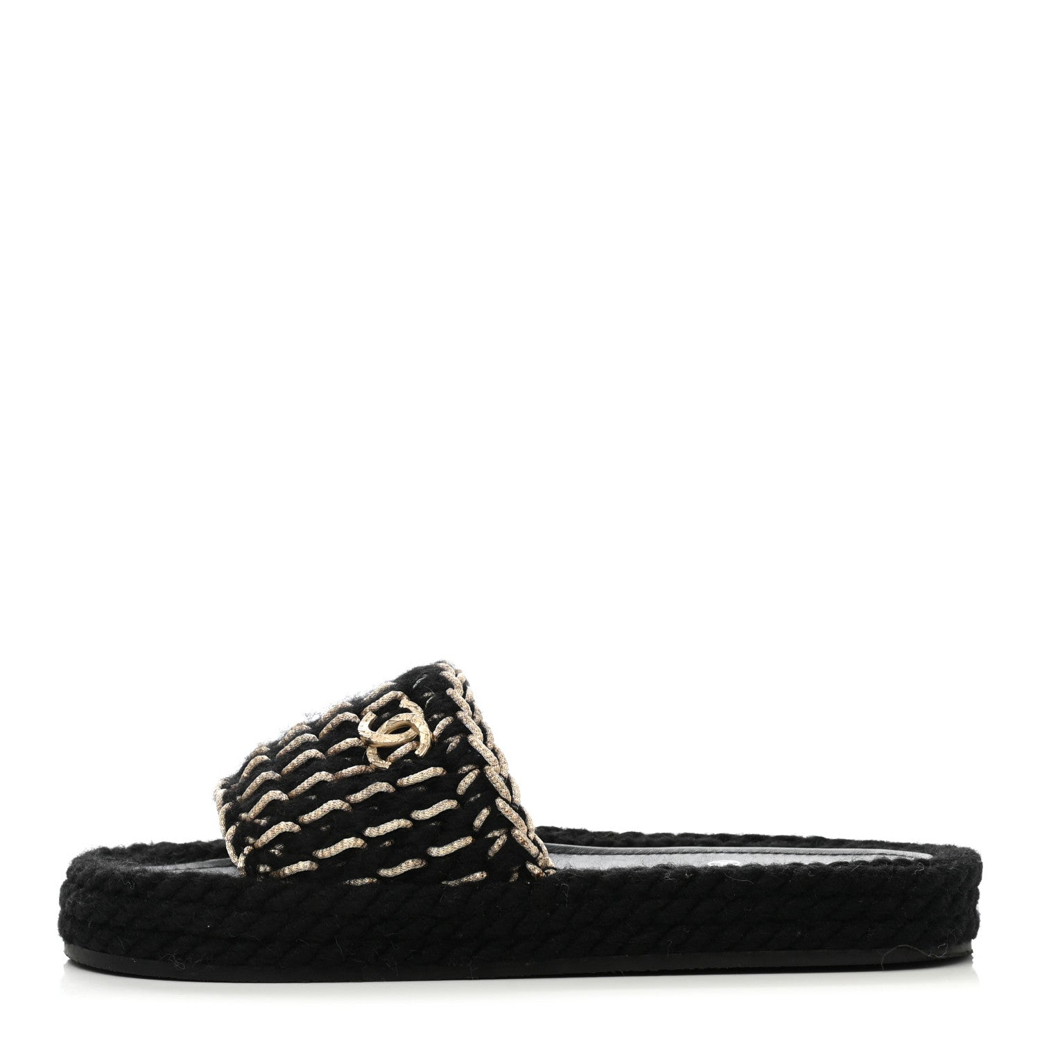 Chanel Knit Braided Slide Sandals 38 Black 1 of 9