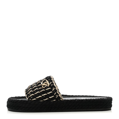 Chanel Knit Braided Slide Sandals 38 Black 1 of 9