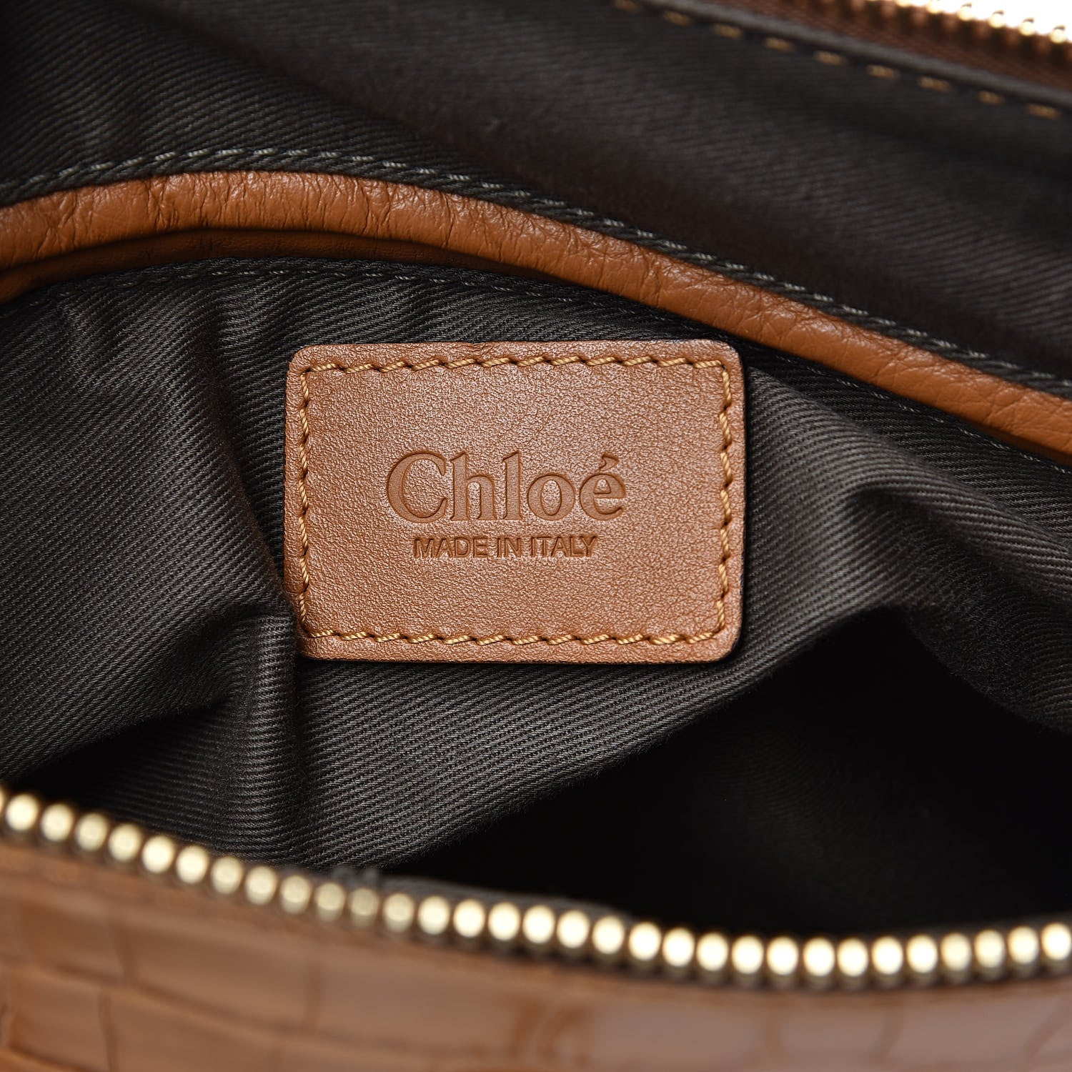 Chloe Calfskin Crocodile Embossed Small Marcie Satchel Autumnal Brown 6 of 11