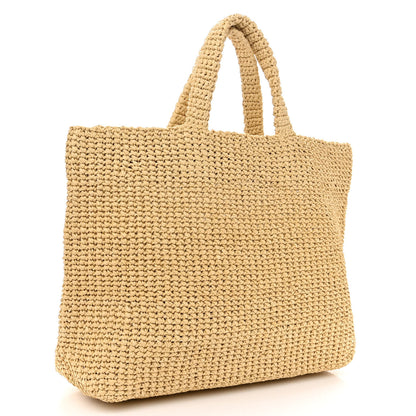 Prada Yarn Raffia Effect Crochet Embroidered Logo Tote Naturale 3 of 10