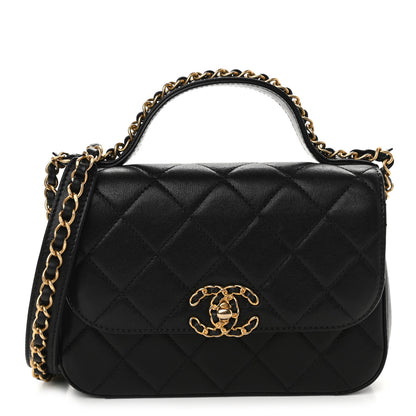 Chanel Lambskin Quilted Small Chain Infinity Top Handle Flap Black 1 of 9