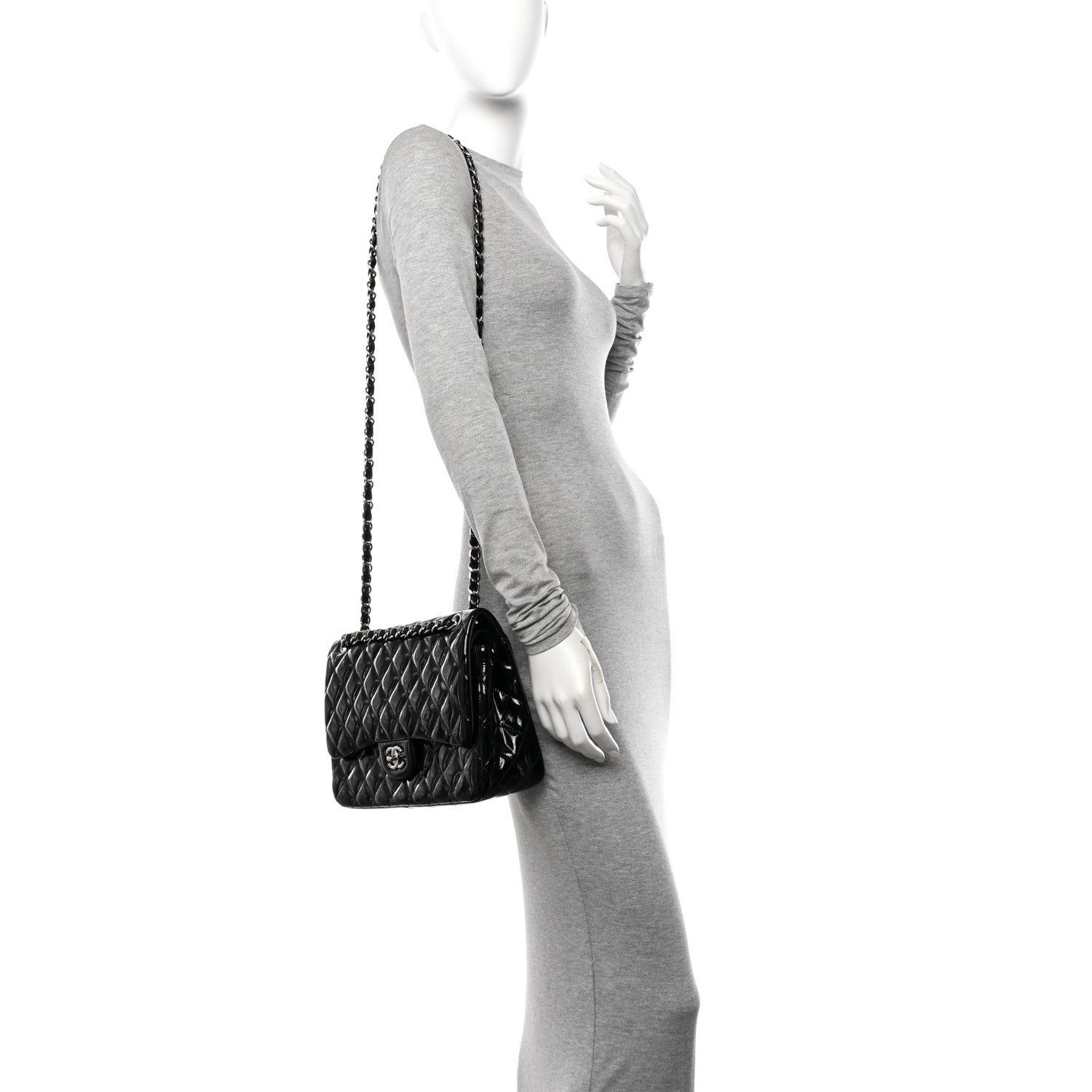 Chanel Patent Quilted Jumbo Double Flap Black 2 of 10
