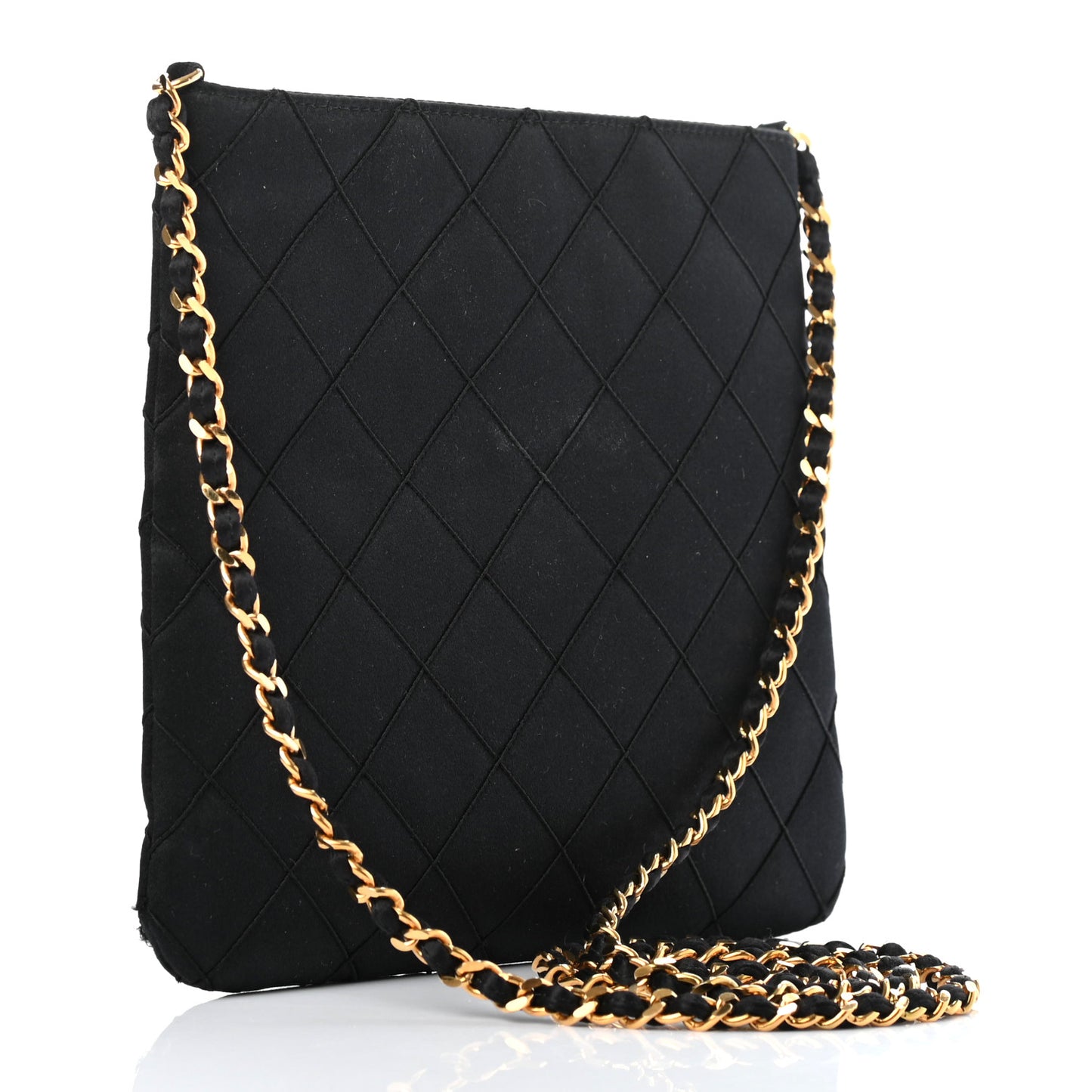 Satin Quilted Tassel Evening Bag Black