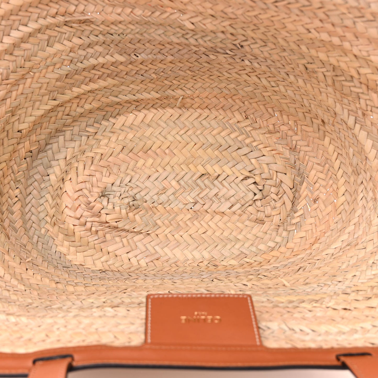 Raffia Calfskin Large Gridded Basket Tote Tan