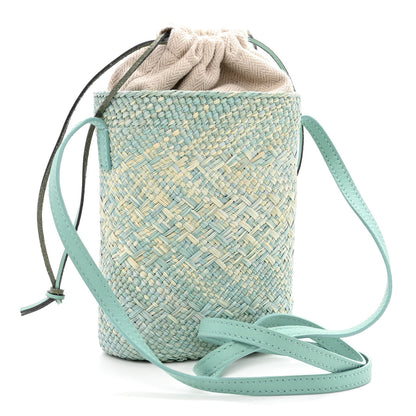 Loewe Iraca Palm Calfskin Anagram Square Pocket Bucket Bag Natural Fresh Mint 3 of 10