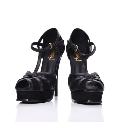 Saint Laurent Calfskin Suede Platform Sandals 38.5 Black 6 of 21