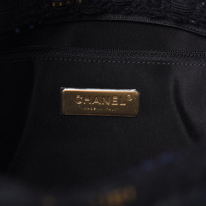 Chanel Tweed Quilted Large Chanel 19 Flap Black Navy Gold 6 of 12