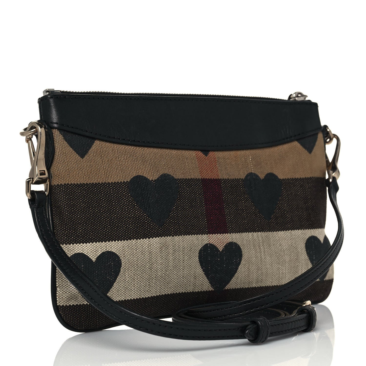 Burberry Mega Check Heart Print Peyton Crossbody Clutch Bag Black 3 of 16