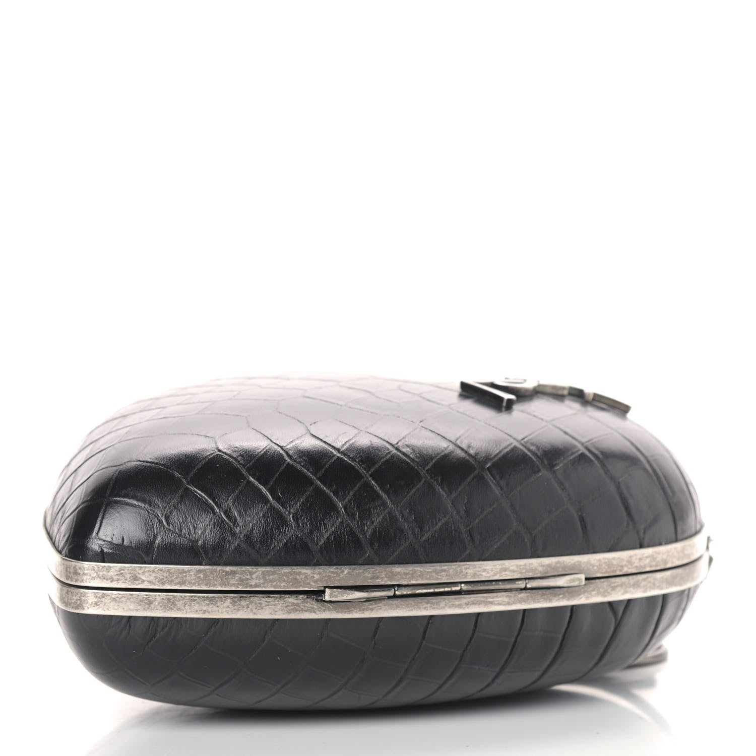 Saint Laurent Calfskin Crocodile Embossed Monogram Love Box Bag Black 4 of 8
